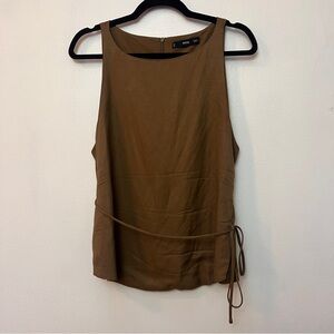 Mango Green/Brown Sleeveless Tie-Waist Tank Top